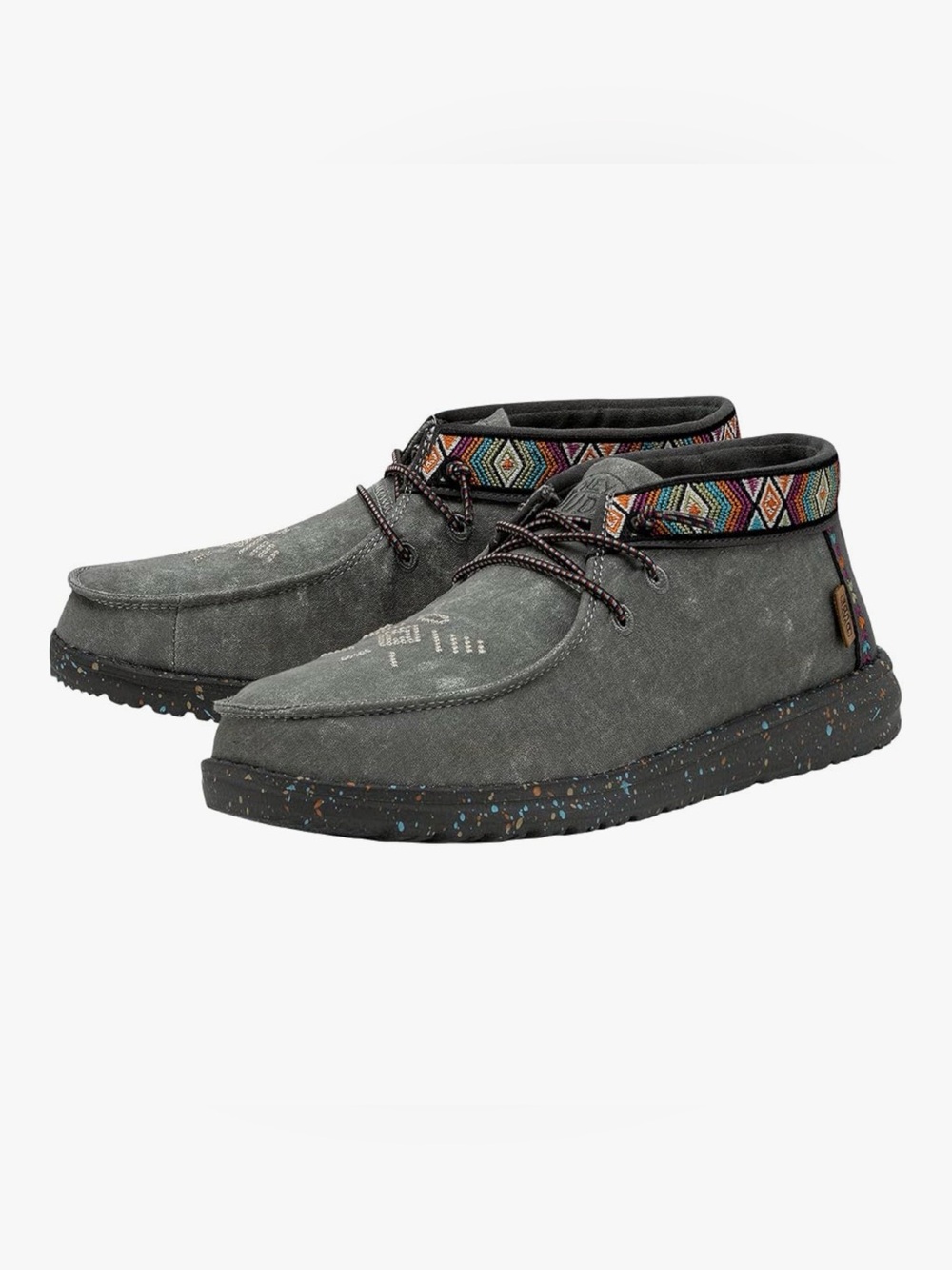 NWOT. Hey Dude Gray Chukka Boots with Multicolor Woven Trim